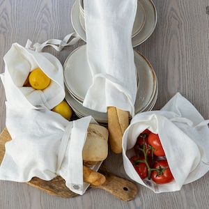 Linen bread bag - reusable kitchen bag- linen bag for fruit- bag for herbs- bag for grits- fabric zero waste bag-heavier linen bag