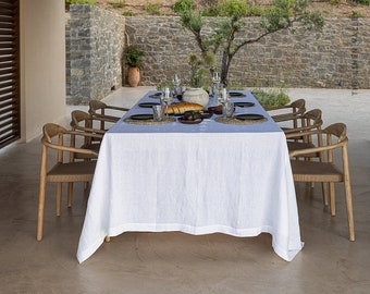 OPTICAL WHITE linen tablecloth- stonewashed linen bright white tablecloth-dense light tablecloth-rectangular, round, square, custom sizes.