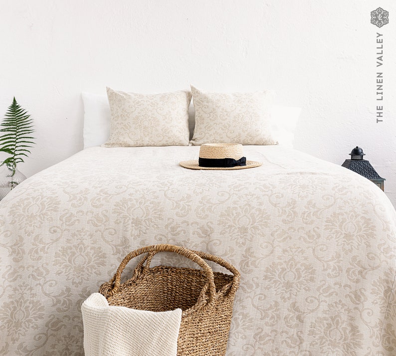 ROYAL FLORAL Linen King Size Bedspread Queen Size Bedspread Etsy Canada