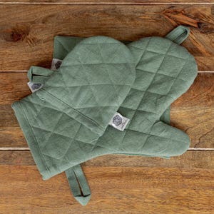 Set di 3 guanti da forno in lino. Set di guanti da cucina e presine in lino. Guanti da cucina in lino con imbottitura termoisolante, set regalo.