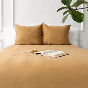 DUSTY MUSTARD linen blanket bedspread dusty camel king/queen size bed cover cinnamon heavier linen bed throw-linen blanket image 3