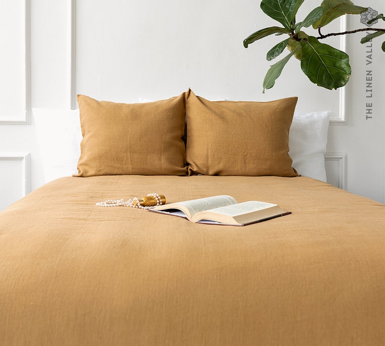 DUSTY MUSTARD linen blanket bedspread dusty camel king/queen size bed cover cinnamon heavier linen bed throw-linen blanket image 3