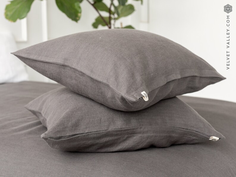 Linen charcoal grey pillow sham with zipper dark grey linen Etsy