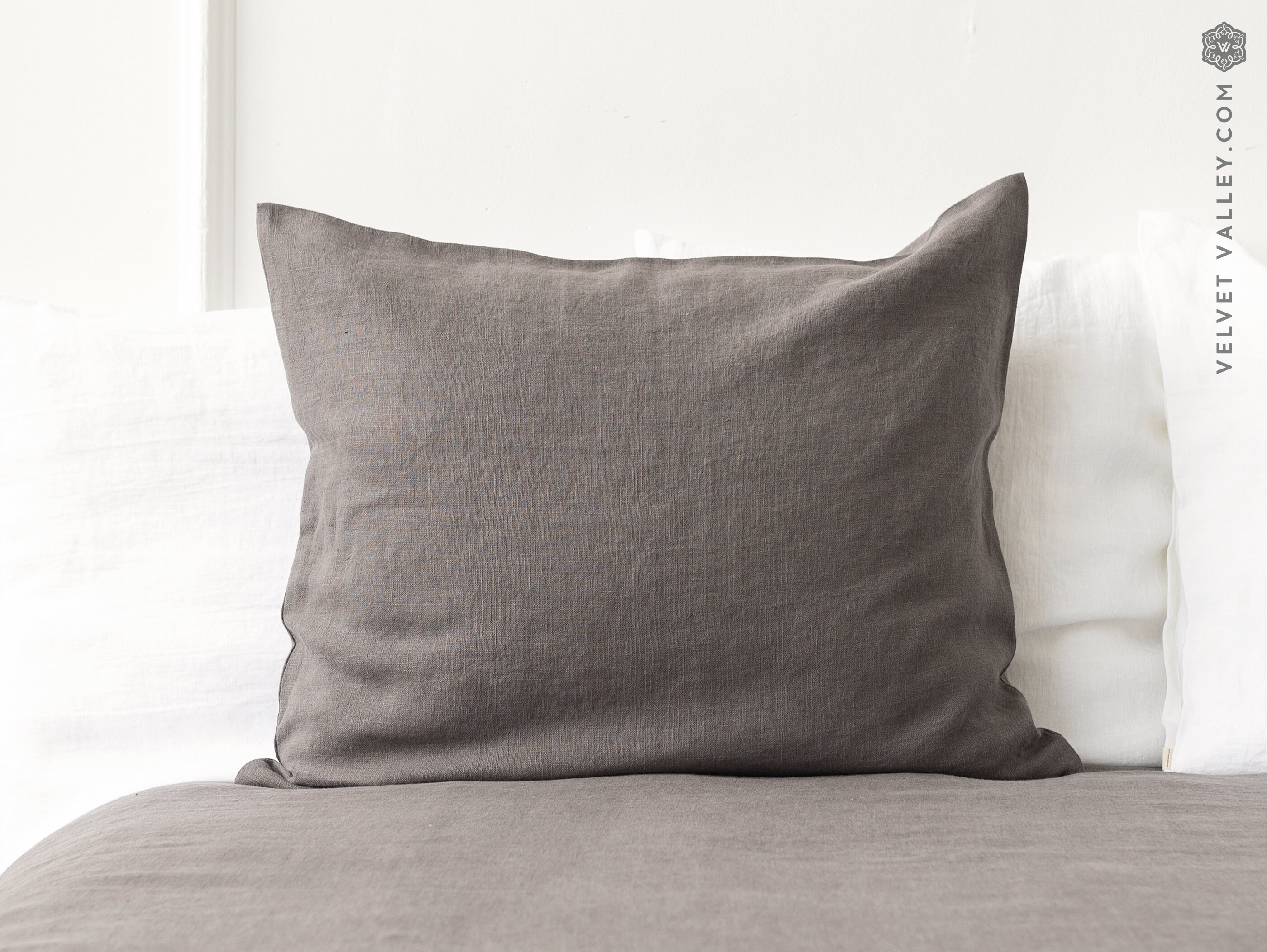 Linen charcoal grey pillow sham with zipper dark grey linen Etsy