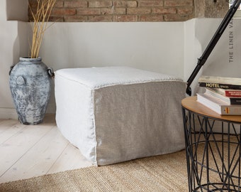 Linen Ottoman Slipcover - Custom square Pouf Cover Without the Bottom - Natural Foot Stool Case - Eco-friendly Cover for Home