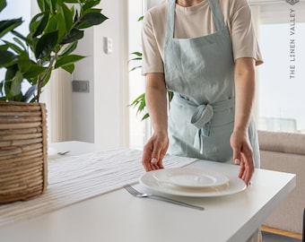 Heavier weight LINEN apron.  Washed linen apron for cooking, gardening. Full apron for women and men