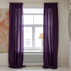 DEEP PURPLE linen curtain 1 pcs PURPLE heavier linen curtain with lining various colours rod pocket, rings, clips image 1