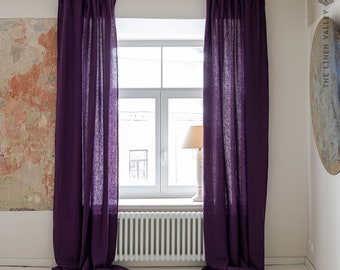 DEEP PURPLE linen curtain (1 pcs) - PURPLE heavier linen curtain with lining -various colours- rod pocket, rings, clips