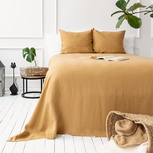DUSTY MUSTARD linen blanket bedspread dusty camel king/queen size bed cover cinnamon heavier linen bed throw-linen blanket image 5