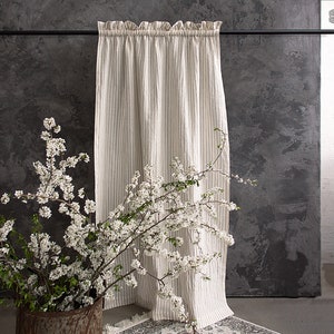 Striped linen curtain (1 pcs) - pinstriped linen curtain panel-Linen curtain -softened linen pinstriped drape-  window panel with rod pocket