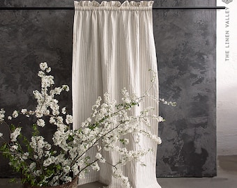 STRIPED linen curtain ( panel)- pinstriped linen curtain panel-Linen curtain -softened linen pinstriped drape-  window panel with rod pocket