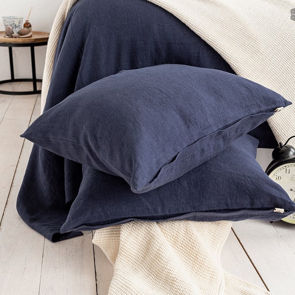Blue Linen Pillow Etsy