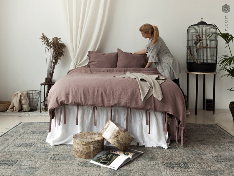 Linen Rustic Rose Duvet Cover Wood Rose Queen King Size Etsy