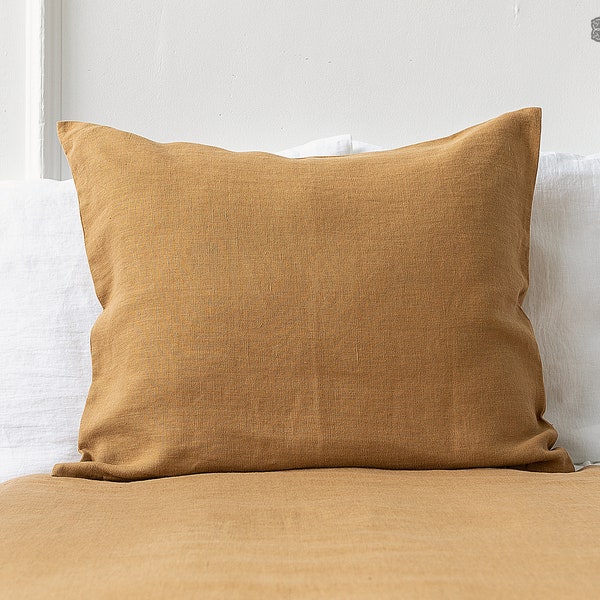 Couvre-oreiller en lin DUSTY MUSTARD avec fermeture à glissière- oreiller en lin brun camel poussiéreux- oreiller décoratif à la cannelle- oreiller en lin lourd