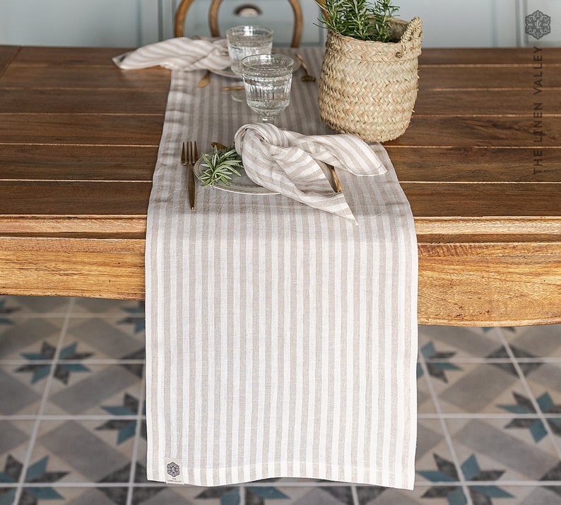 STRIPED Linen Table Runner Natural Linen Table Runner Etsy