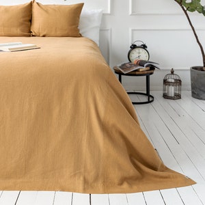 DUSTY MUSTARD linen blanket bedspread dusty camel king/queen size bed cover cinnamon heavier linen bed throw-linen blanket image 2