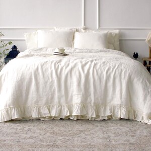 Grey Linen Duvet Cover - Stonewashed Flax Bedding - Ruffled Gray Queen King Comforter - OEKO TEX Certified Mid Weight Natural Linen image 5