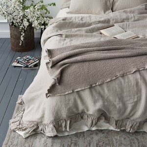 NATURAL UNBLEACHED linen comforter cover Ruffled linen luxurious double/queen/king size doona cover ecru duvet with ruffles image 4