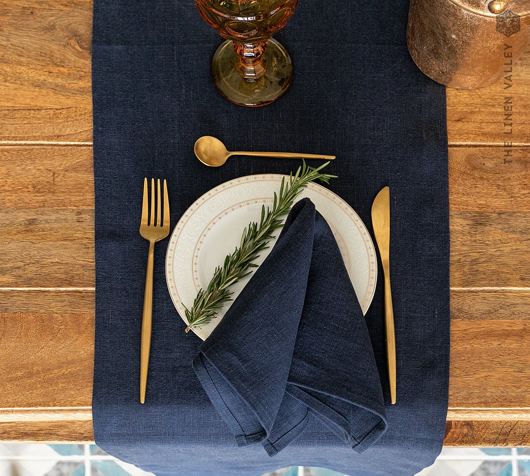 NAVY BLUE Linen Table Runner Dark Blue Heavier Weight Linen Etsy