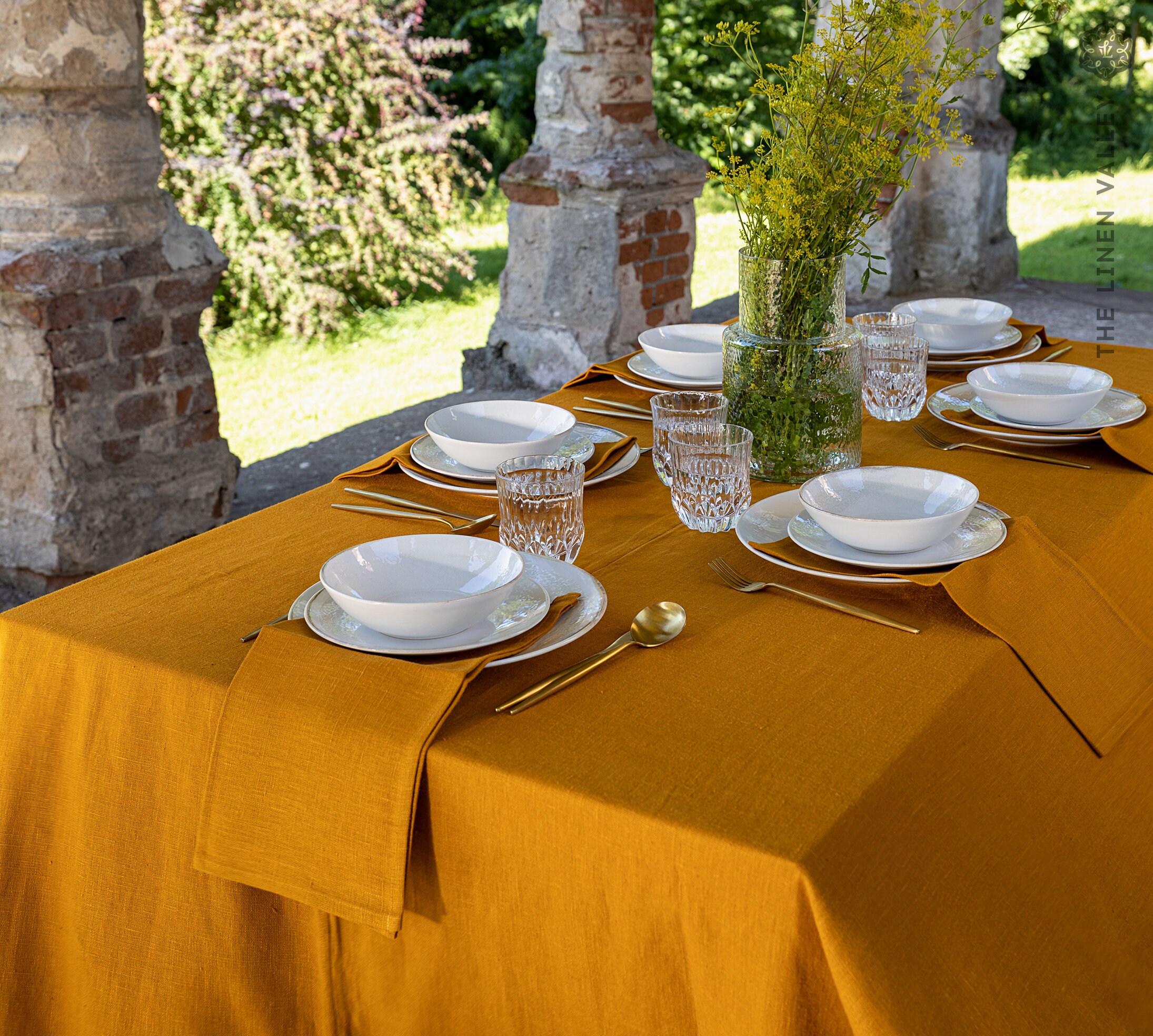 Yellow Table Linens Amber Yellow Linen Tablecloth- Ochre Yellow / Rich Mustard Heavier ...
