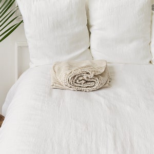 Striped linen fitted sheet- pinstriped linen milk white/off white fitted sheet- Natural linen twin/full/double/queen/king size bed sheet