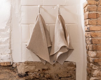 Linen waffle weave HAND towel set of 2 pieces. Size: 40x60cm | 16x24'. Waffle textured linen towels