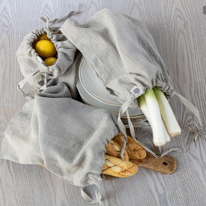 Linen bread bag - reusable kitchen bag- linen bag for fruit- bag for herbs- bag for grits- fabric zero waste bag-heavier linen bag