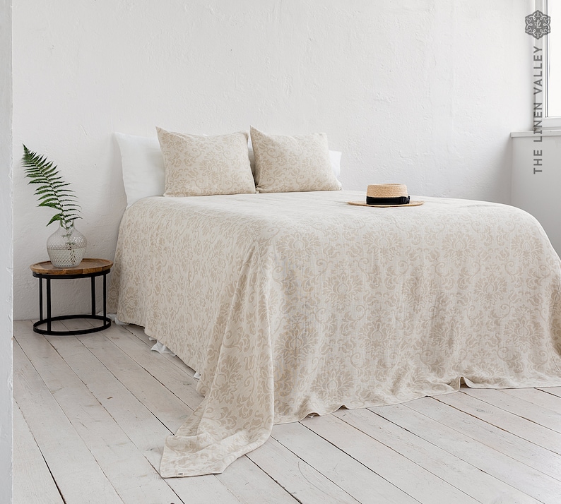 ROYAL FLORAL Linen King Size Bedspread Queen Size Bedspread Etsy