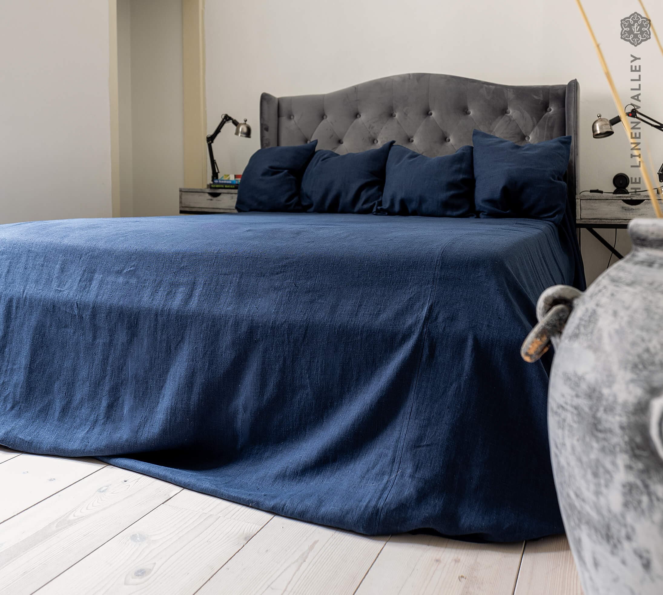 Marineblaue Leinen Tagesdecke - Leinen Bettdecke - dunkelblaue Königin Kingsize Quilt - Leinen Tagesdecke-Erweichte Leinen Quilt