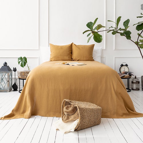 DUSTY MUSTARD Linen Blanket Bedspread dusty Camel King/queen Etsy