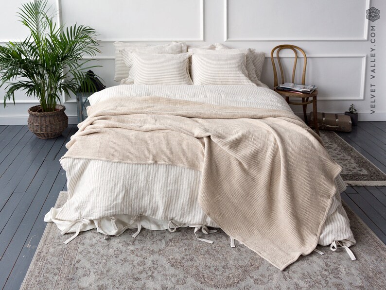 Pinstripe bedding comforter cover striped linen duvet linen Etsy