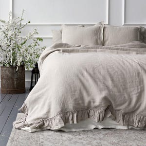 Grey Linen Duvet Cover - Stonewashed Flax Bedding - Ruffled Gray Queen King Comforter - OEKO TEX Certified Mid Weight Natural Linen image 4