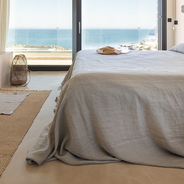 Rustic Linen Bedspread- Stonewashed Breathable Flax Bed Quilt- Queen King Throw- Linen Coverlet- Natural Throw Blanket