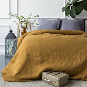 CINNAMON linen comforter cover-Softened linen mustard brown doona cover - dusty camel brown double/queen/king size linen bedding
