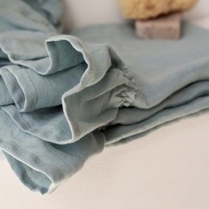 Set of 2 DUCK EGG BLUE linen hand towel with ruffles tea towel-gift set linen dusty blue luxurious towel ice blue hand body towel image 3