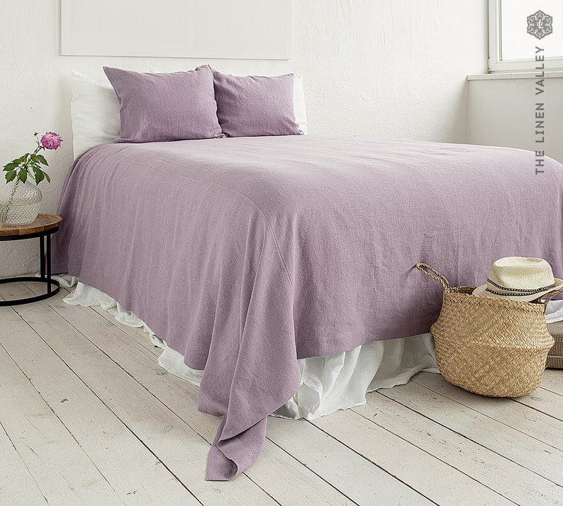 LIGHT LILAC linen bedspread lavender king/queen size bed cover purple heavier linen bed throw-pastel colour linen throw image 3