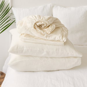 Optical White Set Of Linen Sheets Bright White Linen 4 Pieces Etsy