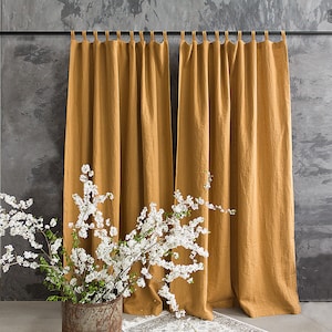 DUSTY MUSTARD brown linen curtain ( 1 panel) - cinnamon softened heavier weight linen drape -camel brown heavy curtain-honey brown curtain