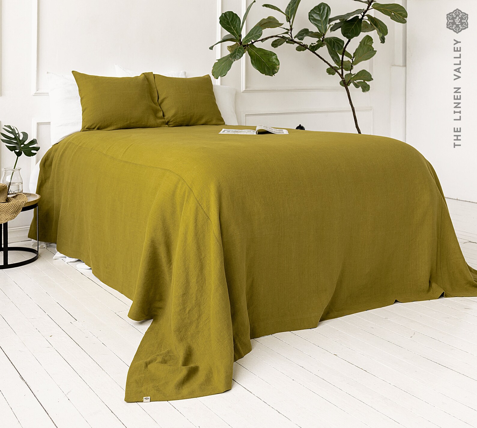OLIVE GREEN Linen Bedspread Spring Green King/queen Size Bed Etsy