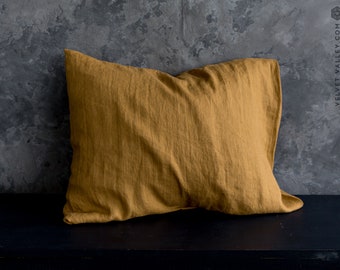 CINNAMON linen pillow case- washed linen mustard brown pillow-  honey brown standard, queen, king sizes- brown linen pillow
