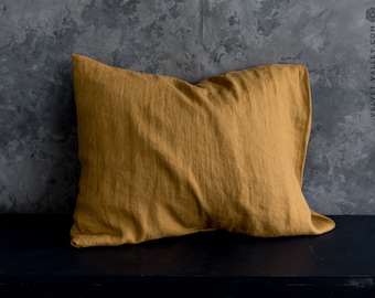 Cinnamon linen pillow case- washed linen mustard brown pillow-  honey brown standard, queen, king sizes- brown linen pillow