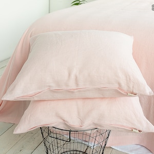 Quartz rose linen pillow sham with zipper- pink linen pillow- white decorative pillow- heavier weight linen pillow