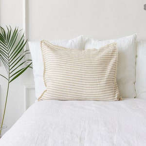 STRIPED linen pillow case with lace off white linen pillow housewife standard, queen, king sizes pinstriped linen pillow image 1