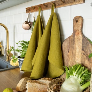 Linen tea towels 2 pcs. OLIVE GREEN linen tea towels. Hand towel. Heavy weight linen towel. Linen green towel. Linen dish towel image 2