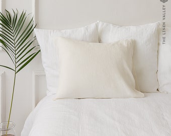 OFF WHITE linen pillow case- ivory white softened linen pillow- Housewife, standard, queen, king size housewife pillow- cream white pillow