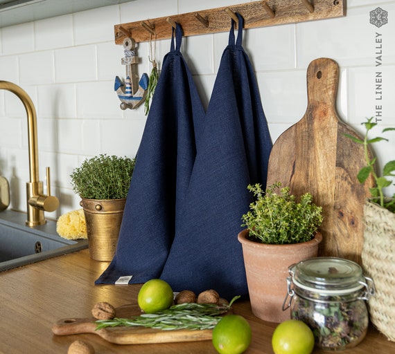 Linen Tea Towels 2 Pcs. NAVY BLUE Linen Tea Towels. Hand Towel