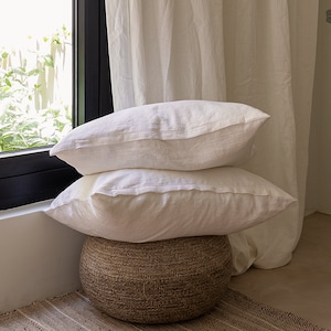 Optical bright white linen pillow sham with zipper- optic- true white linen throw pillow- white decorative pillow-linen pillow