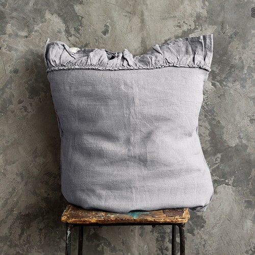 CHARCOAL GREY Linen Pillow Sham With Ruffles grey Linen Etsy