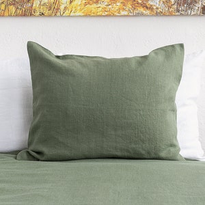 MOSS GREEN linen  pillow sham with zipper- military green linen pillow- olive green decorative pillow- green heavy linen pillow