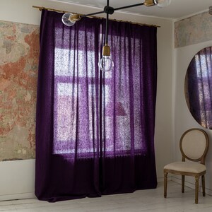 DEEP PURPLE linen curtain 1 pcs PURPLE heavier linen curtain with lining various colours rod pocket, rings, clips image 2